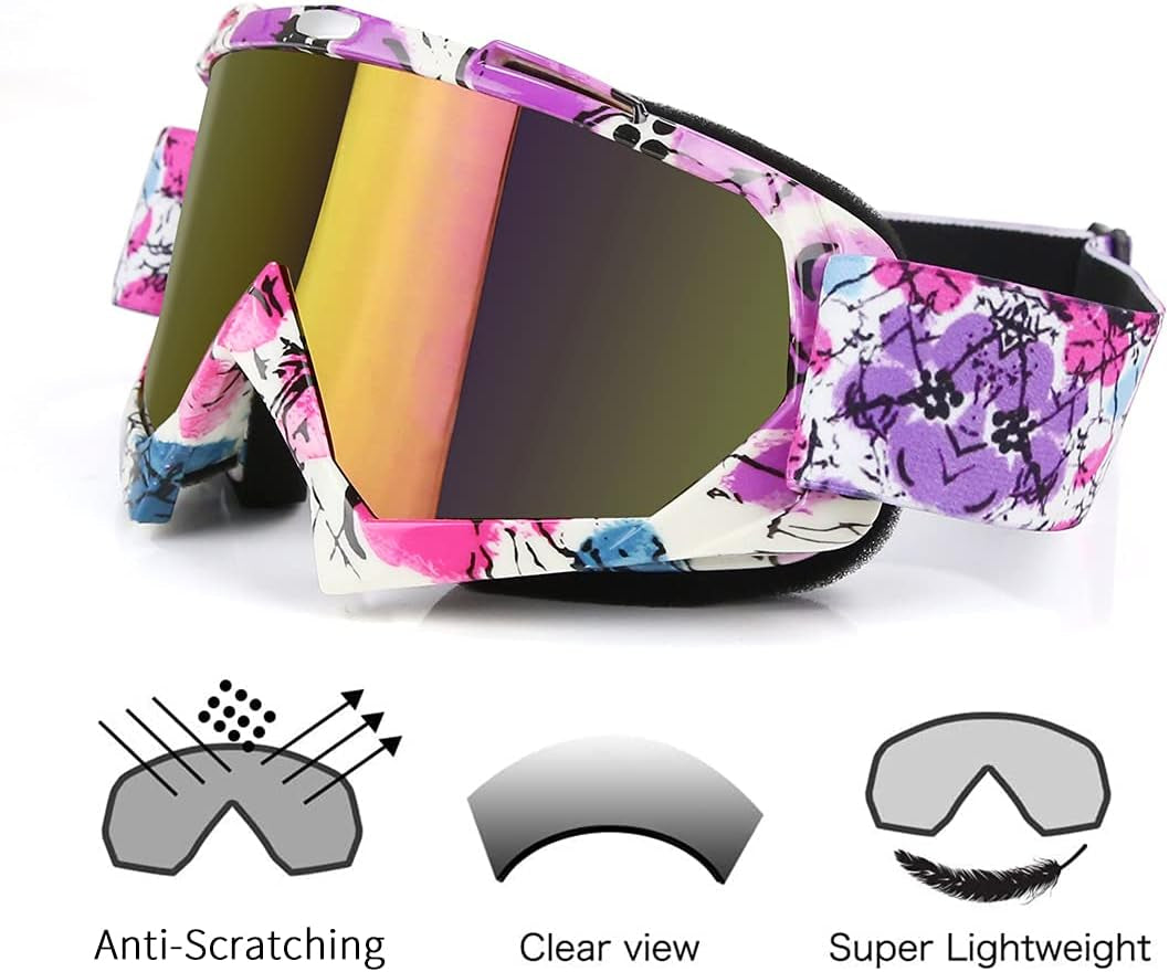 Motocross Goggles - ATV Dirt Bike Motorcycle UTV MX Offroad Riding Goggles with anti UV, Dustproof, anti Fog Lenses for Men, Women, Youth & Kids